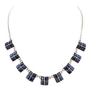 New Boutique Necklace Silver Tone Blue Square Stones Delicate 11F
